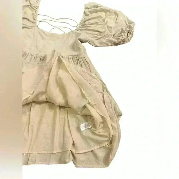 By Together Woven Linen Square Neck Dress in Cream Size Small - Picture 8 of 10